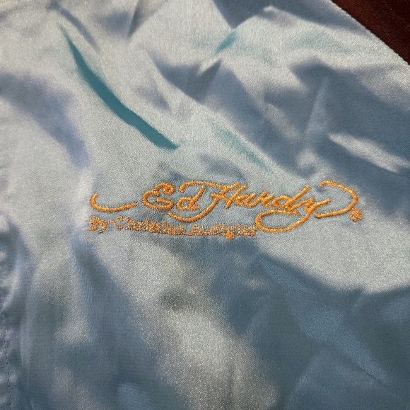 Ed Hardy Womens Satin Style Jacket Size XL Skulls Rose's Embroidered NEW - Picture 4 of 13